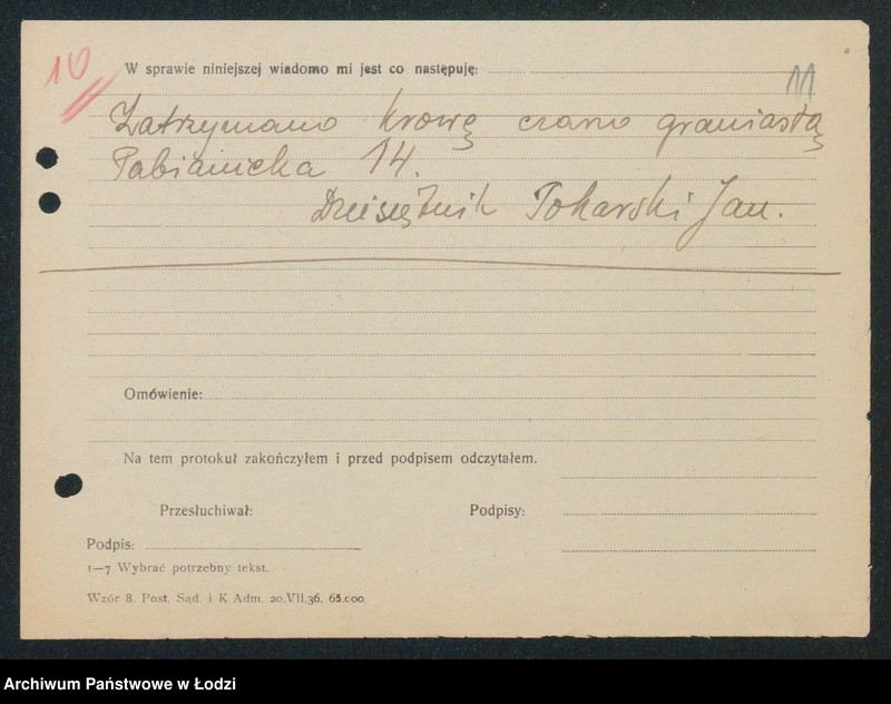 Obraz 13 z jednostki "[Akta XIII Komisariatu Milicji Obywatelskiej - protokoły i meldunki z zajść ulicznych, kradzieży, poszukiwań zaginionych]"