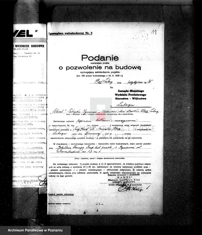 Obraz 15 z jednostki "Zatwierdzenie zakładu przemysłowego /kotłowni przy fabryce dywanów i chodników Firmy Wawel/ St. Kluze w Lubaszu"