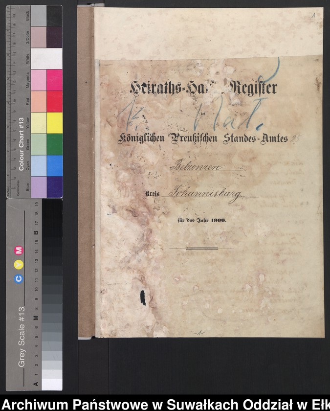 image.from.unit.number "Heiraths-Haupt-Register des Königlichen Preussischen Standes-Amtes Belzonzen Kreis Johannisburg"