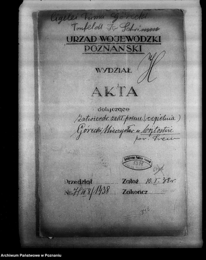 Obraz 4 z jednostki "Zatwierdzenie zakładu przemysłowego /cegielni/ M. Góreckiego w Wójtostwie powiat śremski"