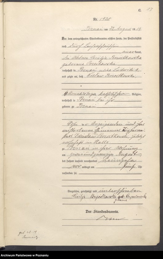 Obraz 19 z jednostki "Księga miejscowa zgonów tom V [Rejestr główny zgonów]"