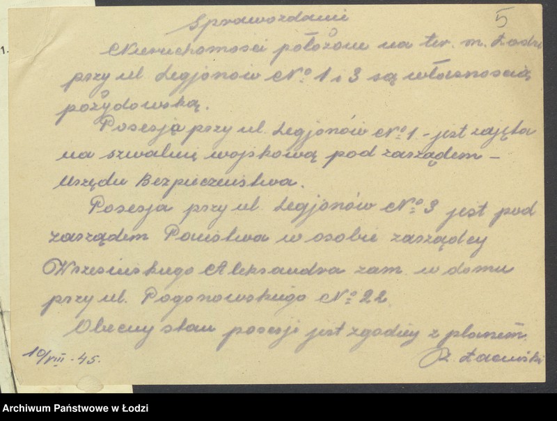 Obraz 7 z jednostki "Księga inwentarzowa nieruchomości m. Łodzi ul. Legionów"