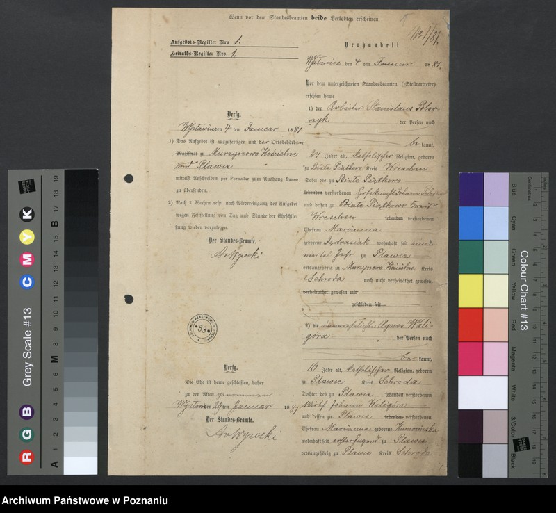 image.from.unit.number "Acta betreffend die Sammel Akten für die von den verlobten beizubringenden Urkunden und Konsenserklärungen, für die Aufgebotscheinigungen und Dispensation [...] von 1881 bis 1884"
