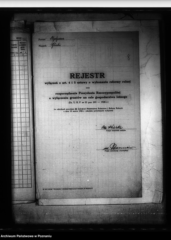 image.from.unit.number "Rejestr wyłączeń z artykułu 4 ustawy o wykonaniu reformy rolnej folwarku Glinki powiatu bydgoskiego"