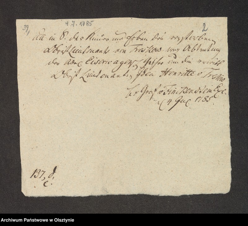 image.from.unit.number "In S. [Sachen] des Capitaine Johann Ferdinand von Knobloch, wegen der bey einer freiwilligen Licitation acquirirten Adel v. [von] Treskow Eiserwagenschen Güther"