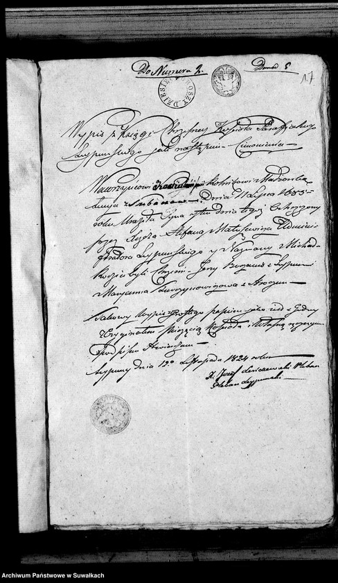 Obraz 8 z jednostki "Liszkowie dowody do aktów ślubnych urzędnika stanu cywilnego z całego roku 1825"