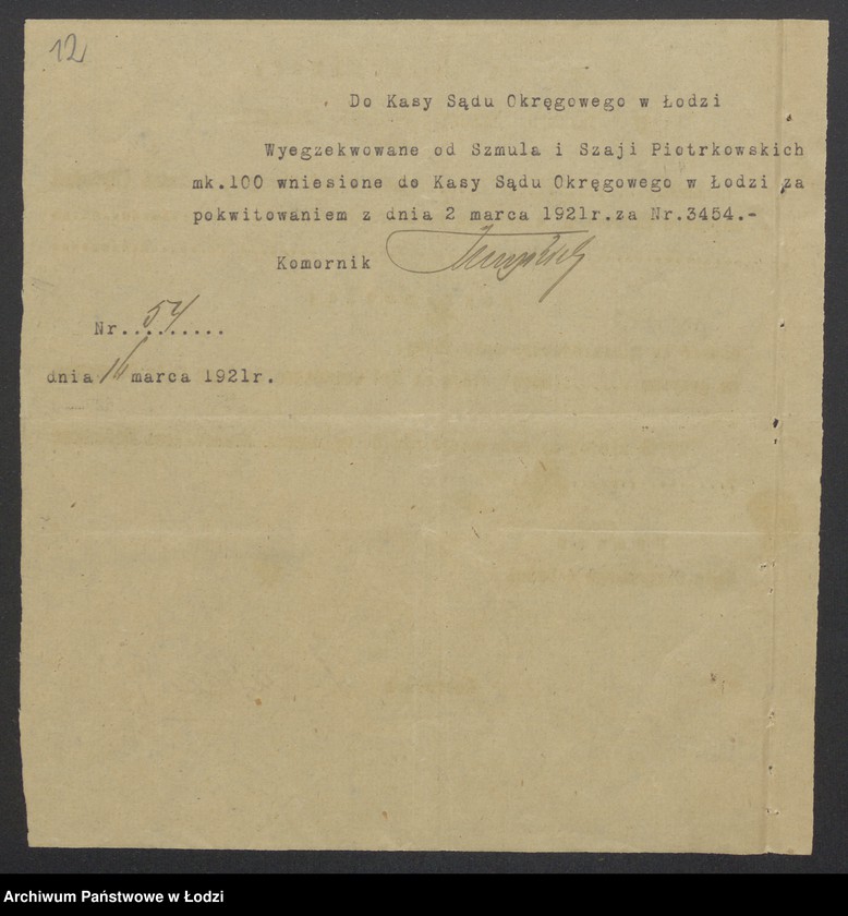 Obraz 14 z jednostki "Szmul Piotrowski, Szaja Piotrowski- kupno i sprzedaż towarów manufakturowych"