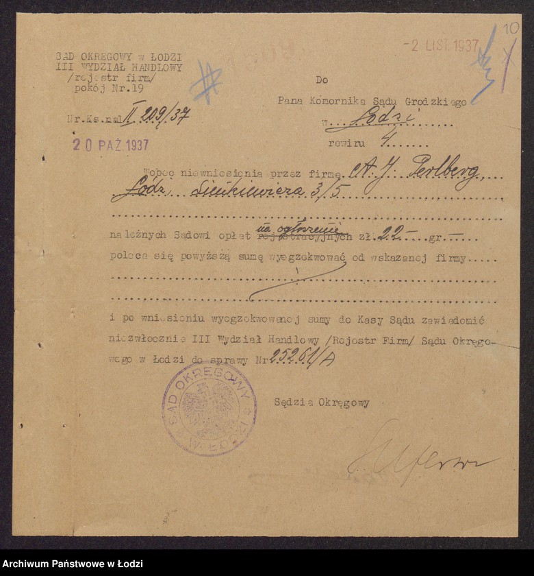 Obraz 12 z jednostki "Abram Jakub Perlberg- tkalnia i skręcalnia zarobkowa"