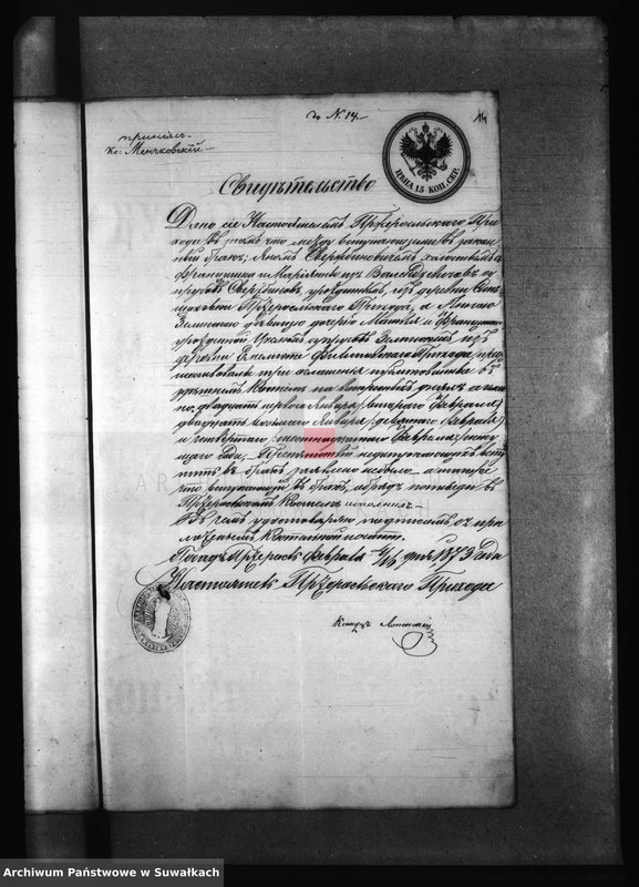 Obraz 18 z jednostki "Kniga s dokumentami Filipovskago Rimsko Katoličeskago Prichoda v 1873 godu"