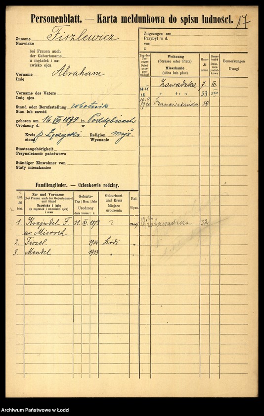 image.from.unit.number "[Spis ludności Łodzi] Fiszerman - Flaszek"