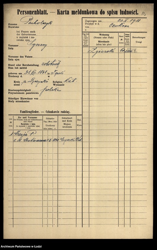 Obraz 15 z jednostki "[Spis ludności Łodzi] Pacholczyk-Pająkowski"