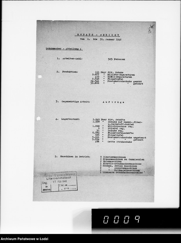 Obraz 7 z jednostki "Organisations im Getto. [Sprawozdania z działalności resortów i wydziałów administracji gettowej; produkcja, ruch ludności, sprawy policyjne]"