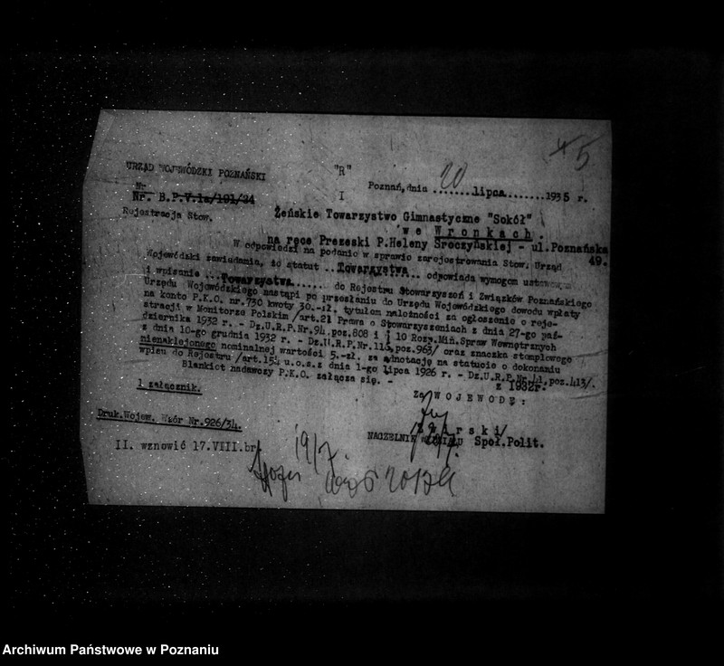 Obraz 9 z jednostki "/Towarzystwo Gimnastyczne Sokół we Wronkach powiat Szamotuły -rejestracja/"