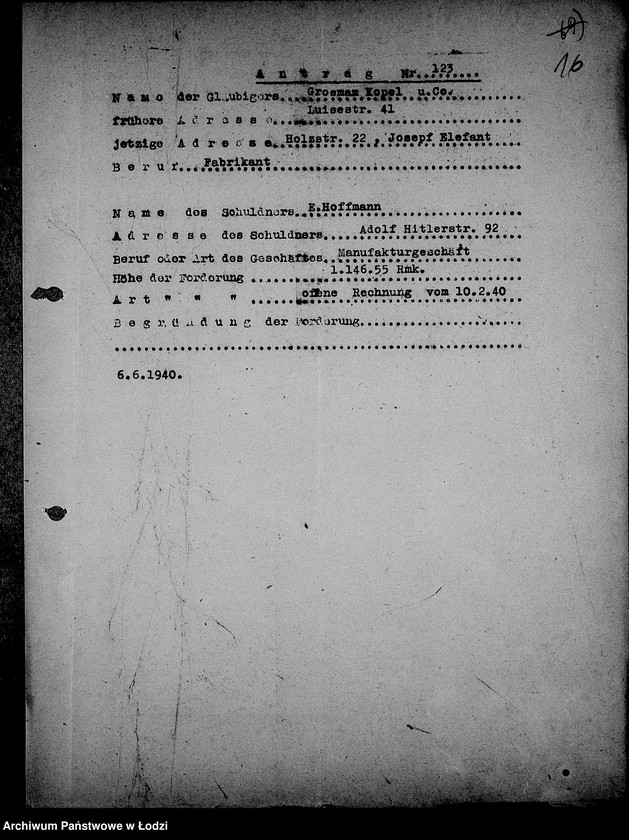 Obraz 20 z jednostki "J.121-135 [Wnioski Żydów w Getcie o zwrot długów za wzięty na kredyt towar przez kupujących]"