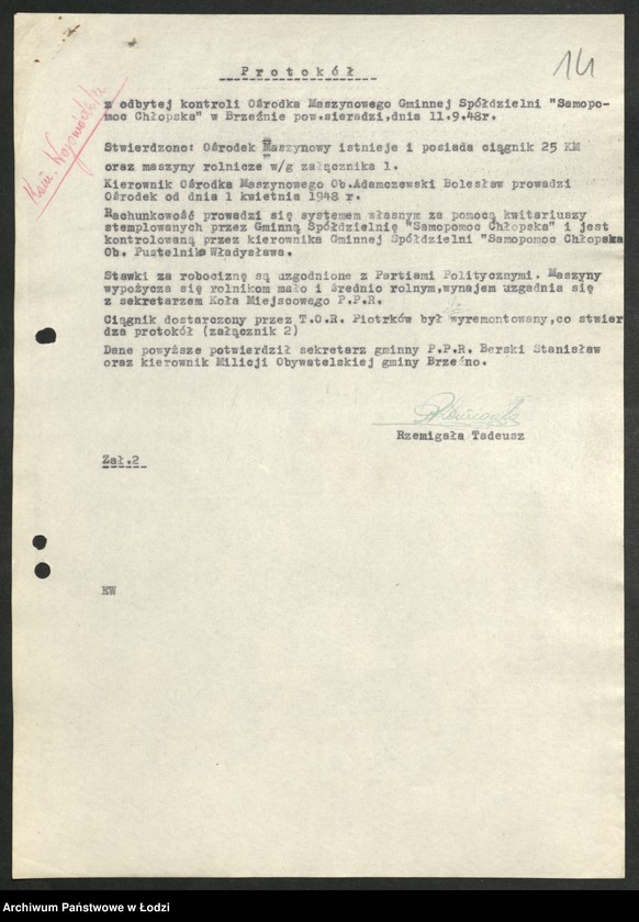 Obraz 15 z jednostki "Ośrodki Maszyn Rolniczych [- protokoły z kontroli i lustracji, wykazy kierowników Ośrodków]"