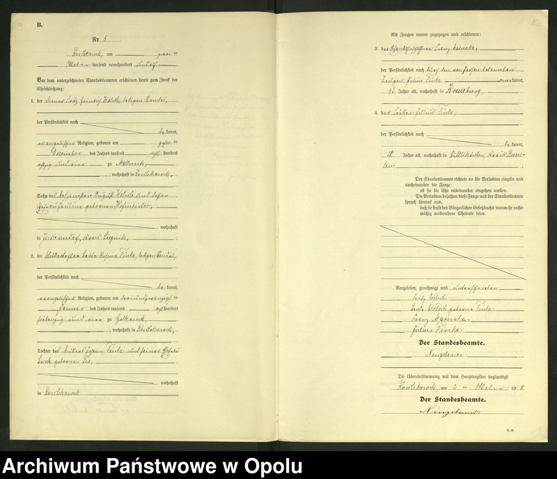 image.from.unit.number "Heirats-Register (Neben-Register) Standesamt Roschkowitz 1911 No.1 bis 9"