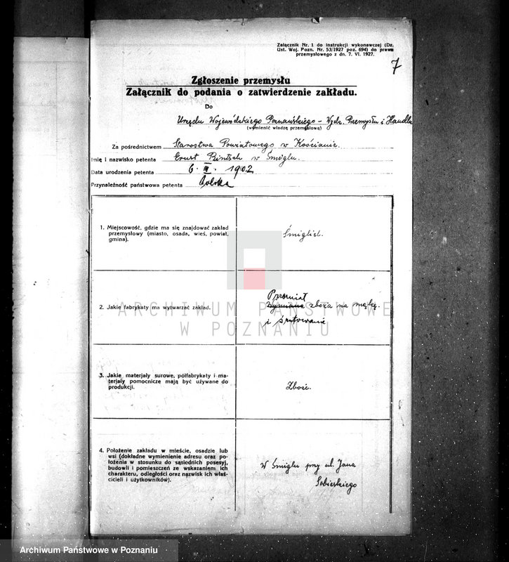 Obraz 11 z jednostki "Zatwierdzenie zakładu przemysłowego stacji napędowej Ernesta Bintscha w Śmiglu, pow. kościański"