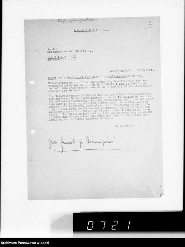 Obraz 6 z jednostki "Rüstungsinspektion des Wehrkreises XXI Abt.Verwaltung.[Korespondencja w sprawie przydziału żelaza]"