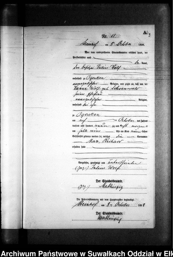 image.from.unit.number "Geburts-Neben-Register des Preussischen Standes-Amtes Gr. Strengeln Kreis Angerburg"