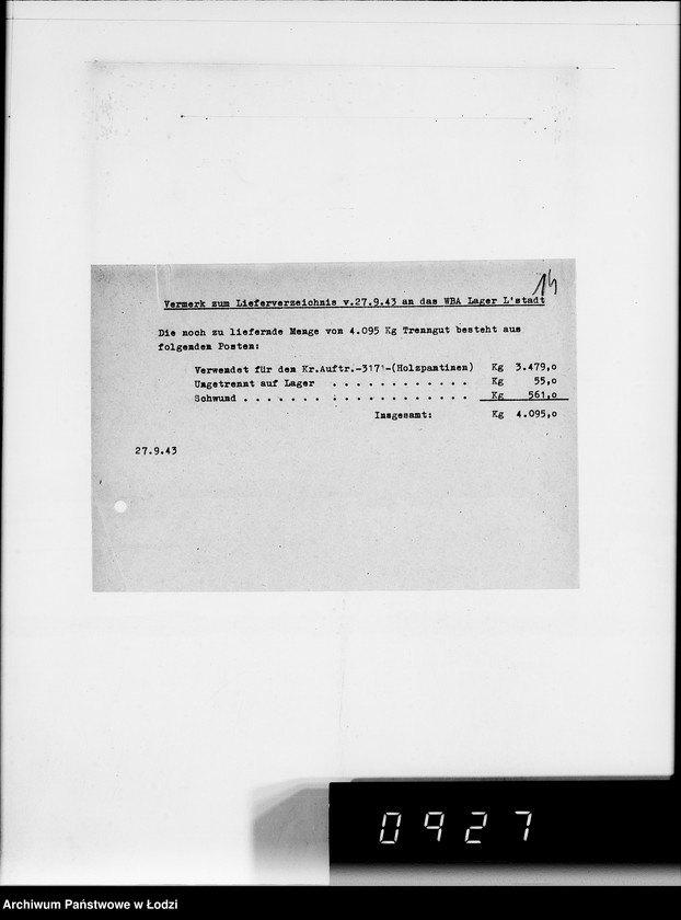 Obraz 18 z jednostki "Auftrag 588.Trennmaterial"