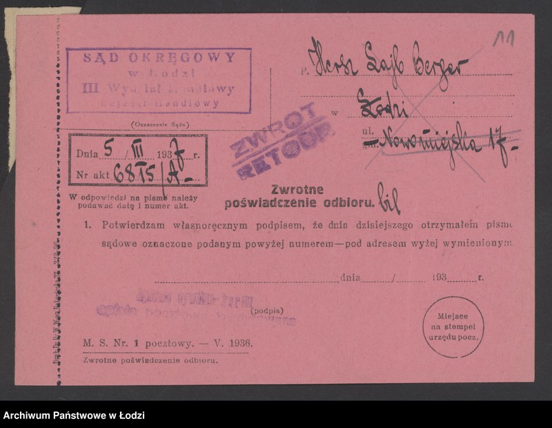 Obraz 13 z jednostki "Hersz Lajb Berger – sprzedaż manufaktury"
