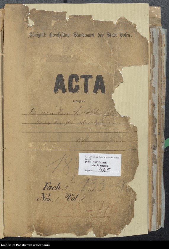 Obraz 2 z jednostki "Die von den Verlobten beigebrachten Urkunden zur Eheschliessung pro 1876"