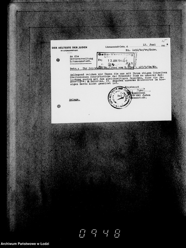 Obraz 19 z jednostki "Korrespondenz mit dem Ältesten der Juden"