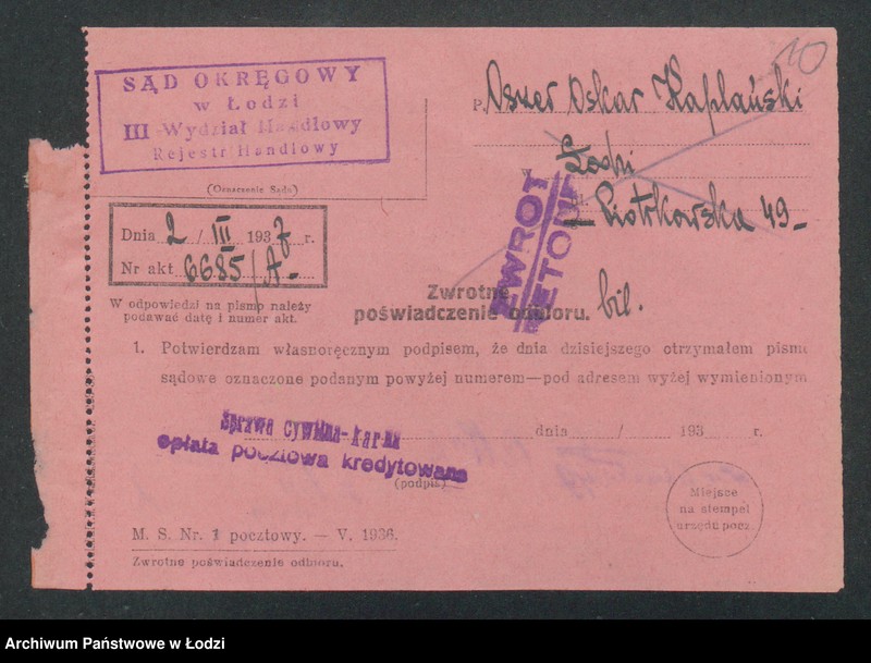 Obraz 12 z jednostki "Oszer-Oskar-Kapłański- kupno i sprzedaż materiałów włókienniczych"