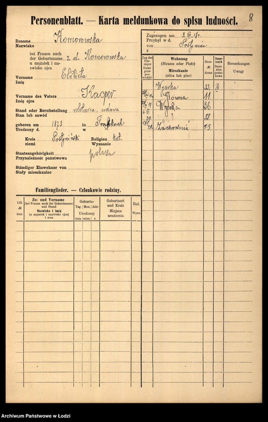 Obraz 10 z jednostki "[Spis ludności Łodzi] Komorowska - Kon"