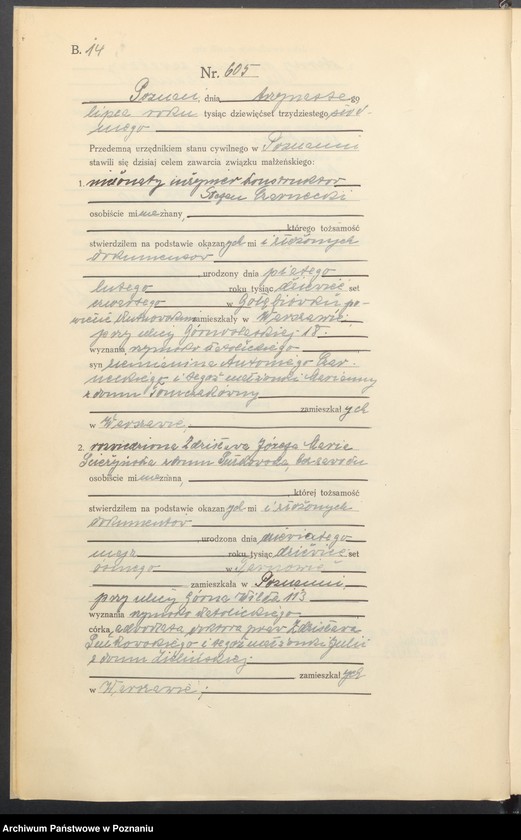 Obraz 16 z jednostki "Księga miejscowa małżeństw tom III [Rejestr główny małżeństw]"