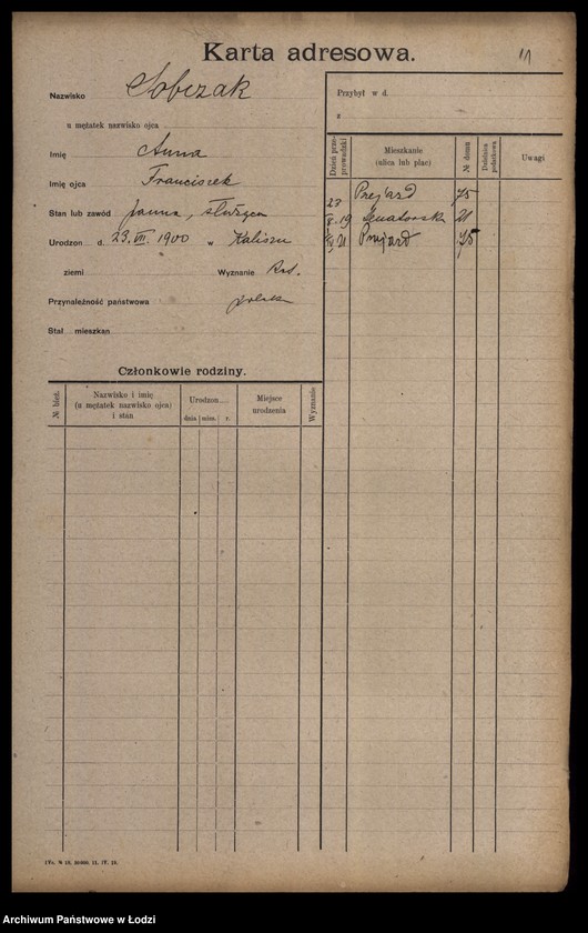 Obraz 13 z jednostki "[Spis ludności Łodzi] Sobczak"