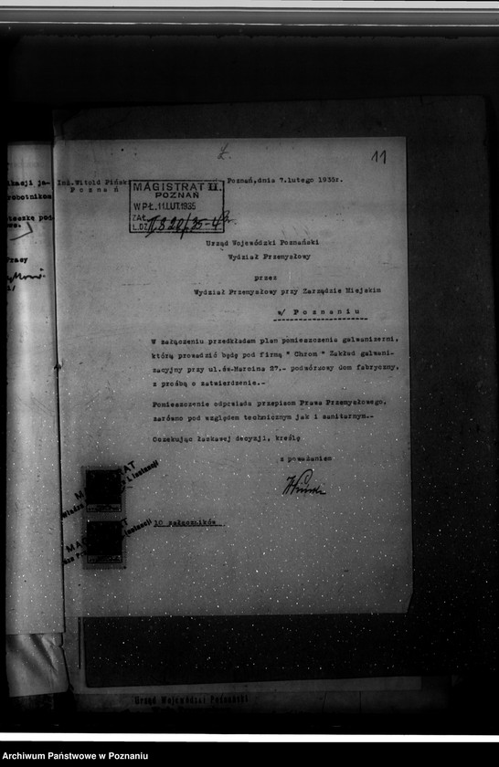 Obraz 15 z jednostki "Zatwierdzenie zakładu przemysłowego /warsztatu galwanizacyjnego/ W. Pińskiego w Poznaniu"