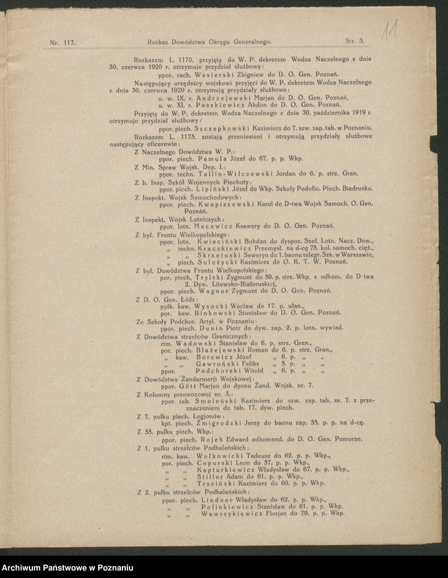Obraz 13 z jednostki "/Rozkazy Dowództwa Okręgu Generalnego w Poznaniu/, nr 116-140."