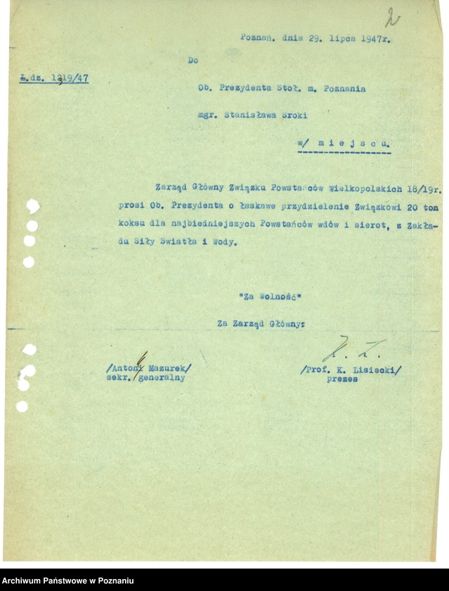 Obraz 4 z jednostki "1. Działalność Opiekuńcza Związku Powstańców Wielkopolskich. 2. Księgowość Związku Powstańców Wielkopolskich. 3. Zbiórka uliczna 6.VII. 1949 r. 4. Preliminarze budżetowe."