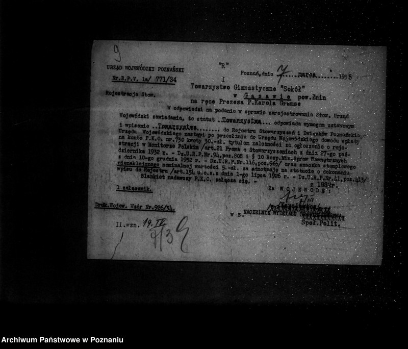 Obraz 13 z jednostki "/Towarzystwo Gimnastyczne „Sokół" w Gąsawie powiat Żnin - rejestracja/"