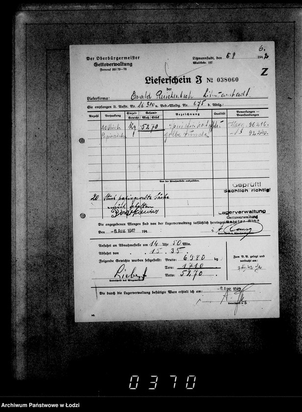 Obraz 10 z jednostki "Aufträge, [Lieferscheinen und Rechnungen] 16251-16310 [Dostawa żywności do Getta]"