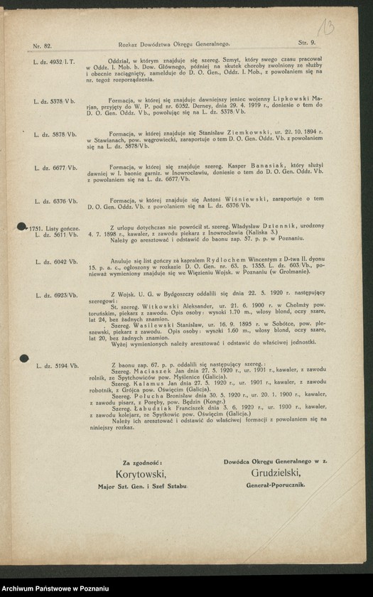 Obraz 15 z jednostki "/Rozkazy Dowództwa Okręgu Generalnego w Poznaniu/, nr 81-115."