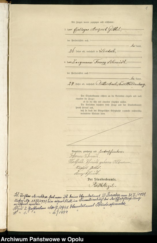 Obraz 5 z jednostki "Heiraths-Haupt-Register des Standsamts Bischofswalde pro 1900"