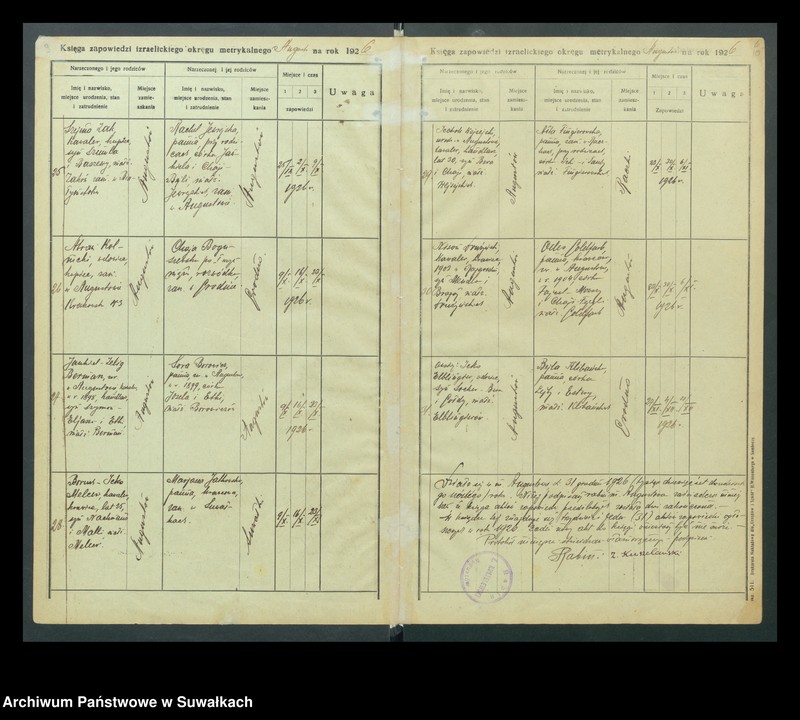 image.from.unit.number "Księga do zapis. zapowiedzi przedślubnych wyzn. mojżeszowego w m. Augustowie, r. 1926, 1927, 1928, 1929, 1930, 1931, 1932-1935 [1936]"