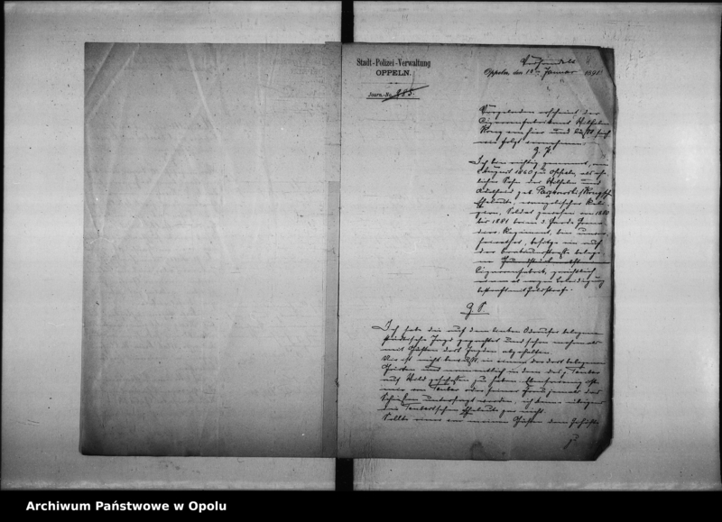 image.from.unit.number "Acta des Magistrats zu Oppel betreffend Polizei - Verwal[tung] Vol. I"