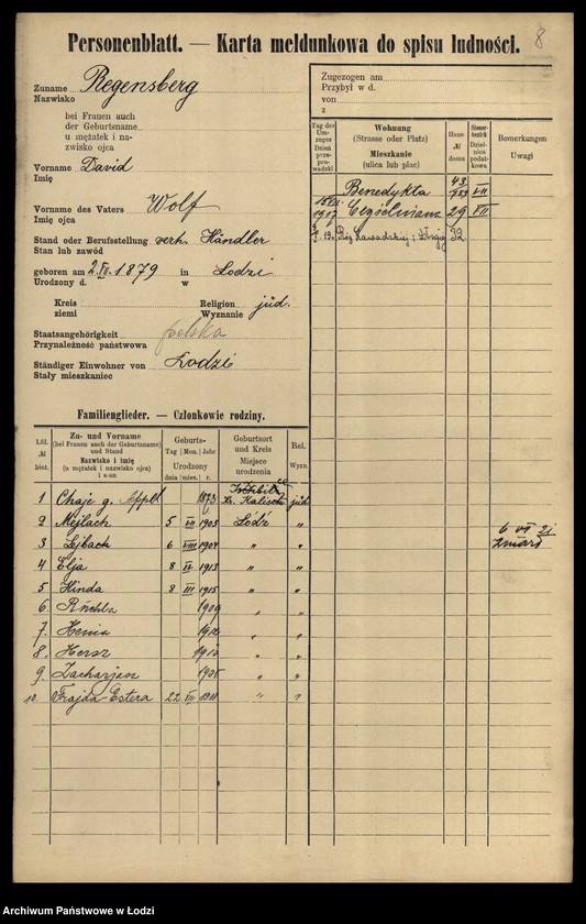 Obraz 10 z jednostki "[Spis ludności Łodzi] Regenbaum-Rentel"
