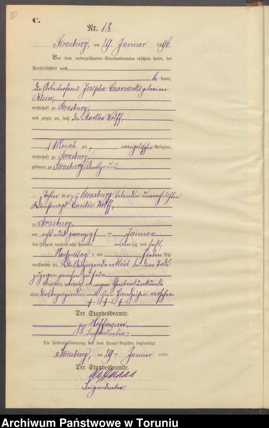 image.from.unit.number "Sterbe-Neben-Register Strasburg , Stadt für das Jahr 1896"