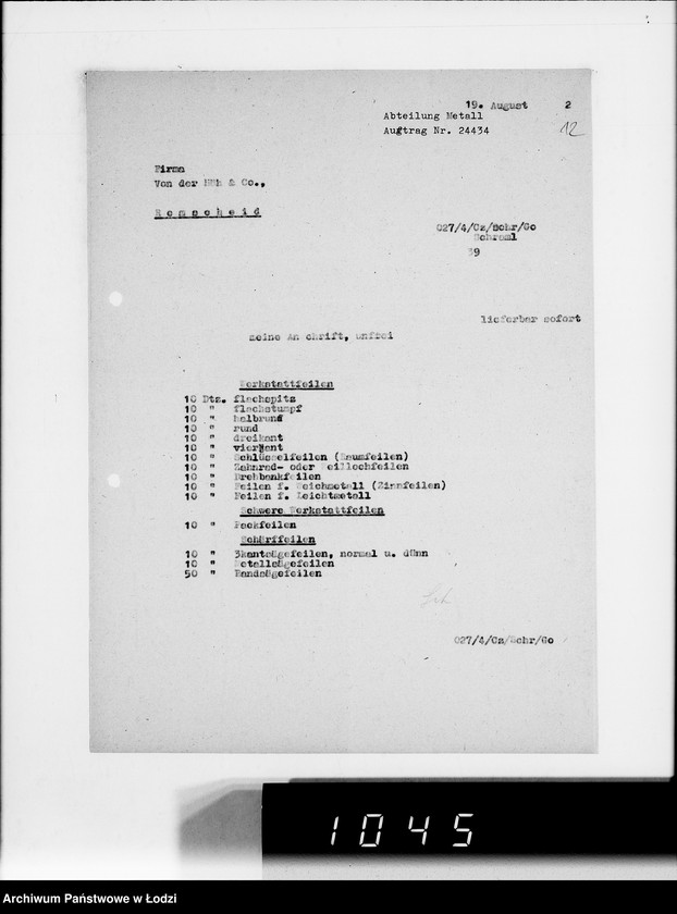 Obraz 16 z jednostki "[Zamówienia na różne artykuły techniczne dla Getta]"