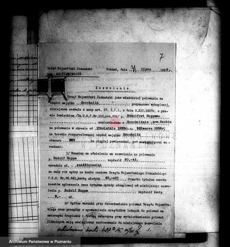 Obraz 11 z jednostki "/Majątek Grocholin prawo polowania na gruntach wykupionych/"