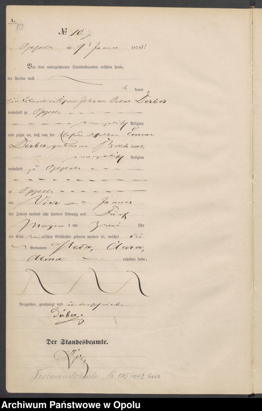 Obraz 14 z jednostki "[Księga urodzeń za rok 1875 Opole nr 1-480]"