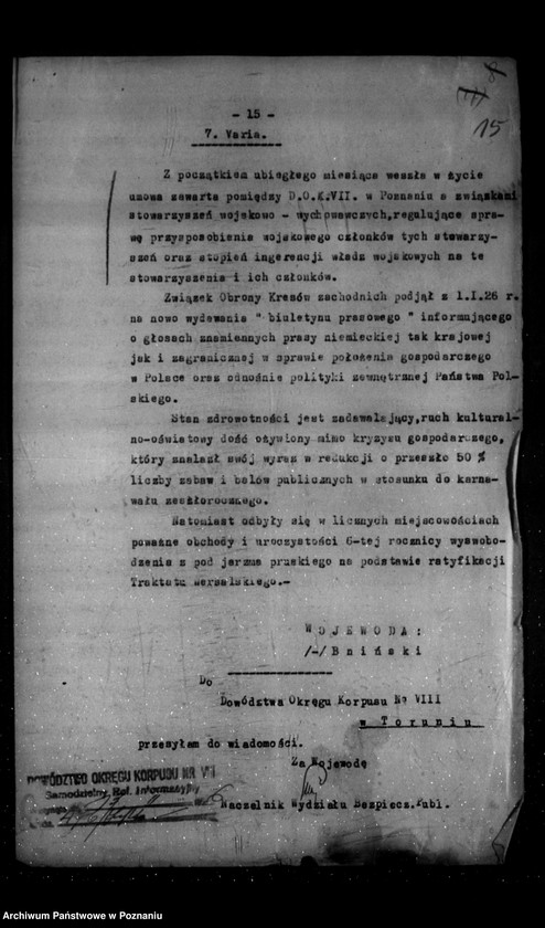 Obraz 19 z jednostki "Sprawozdania sytuacyjne miesięczne za miesiące styczeń, luty 1926 r."