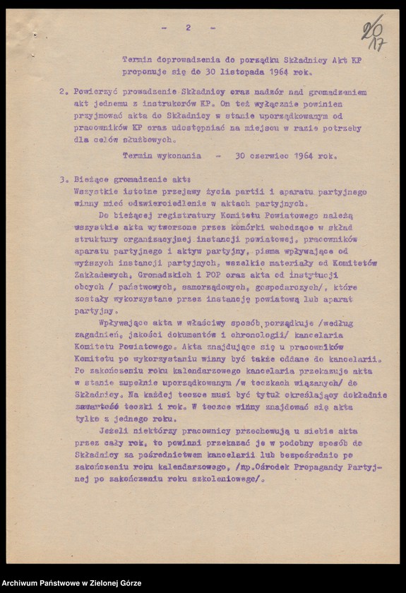 Obraz 19 z jednostki "Archiwum KW - protokóły zdawczo-odbiorcze przekazywanych i wypożyczonych materiałów archiwalnych, sztandarów partyjnych i różnych pamiątek działaczy"