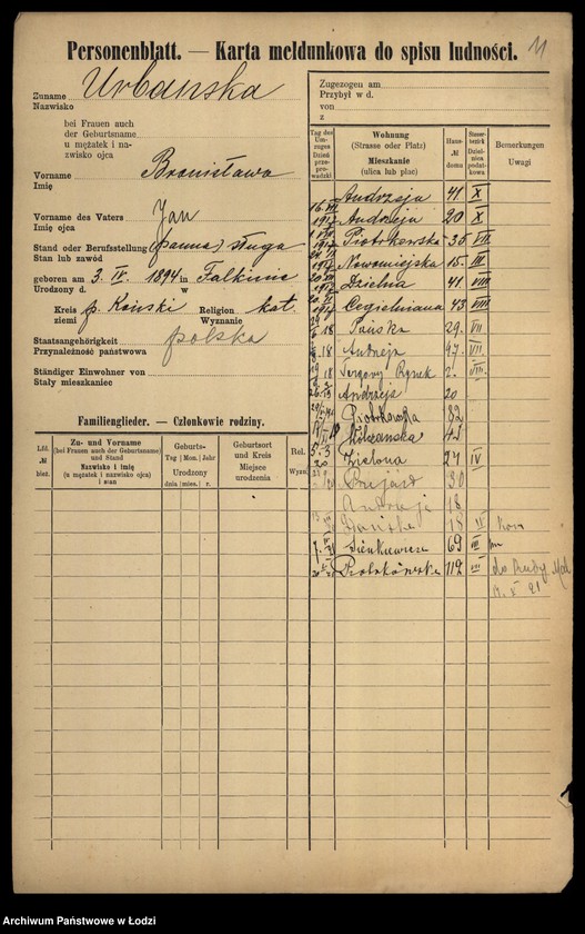 Obraz 13 z jednostki "[Spis ludności Łodzi] Urbańska - Użniak"