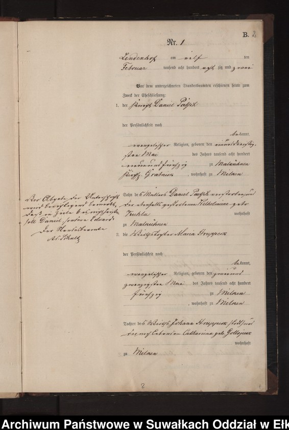 image.from.unit.number "Heiraths-Neben-Register des Preussischen Standes-Amtes Milken Kreis Loetzen"