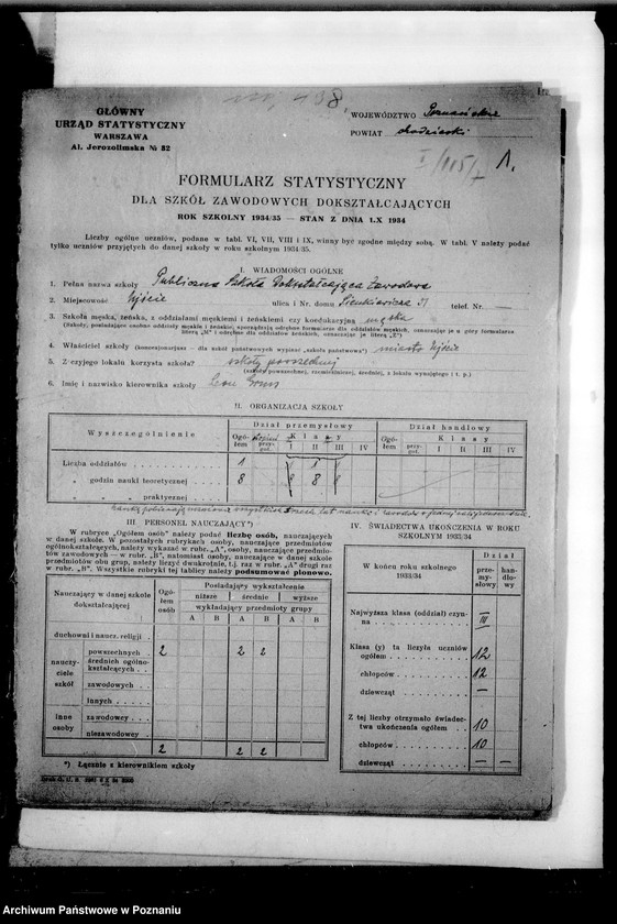 image.from.unit.number "[Formularze statystyczne Głównego Urzędu Statystycznego dotyczące szkół zawodowych dokształcających w województwie poznańskim]"
